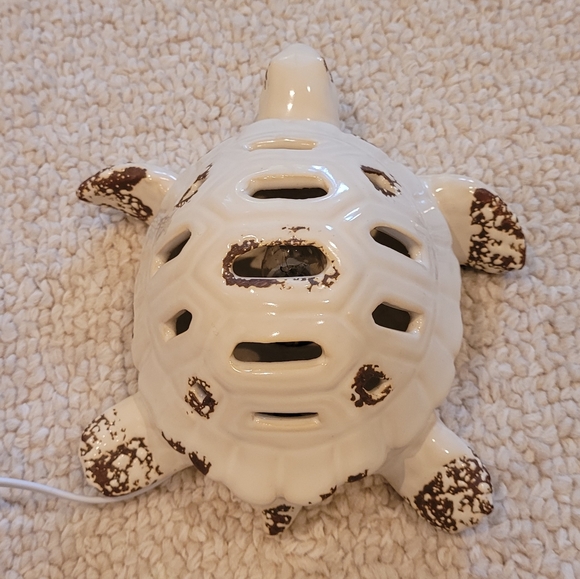 Pottery Turtle Side Accent Lamp Night Light Cream/Brown Sea life. - Picture 5 of 10